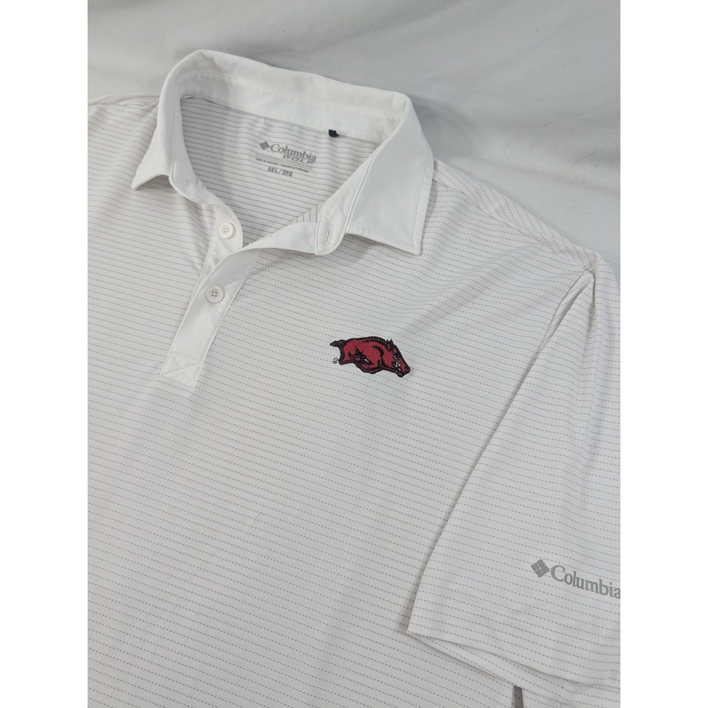 Columbia Golf Shirt Men XXL White Polo Arkansas Razorbacks Performance Omni Wick